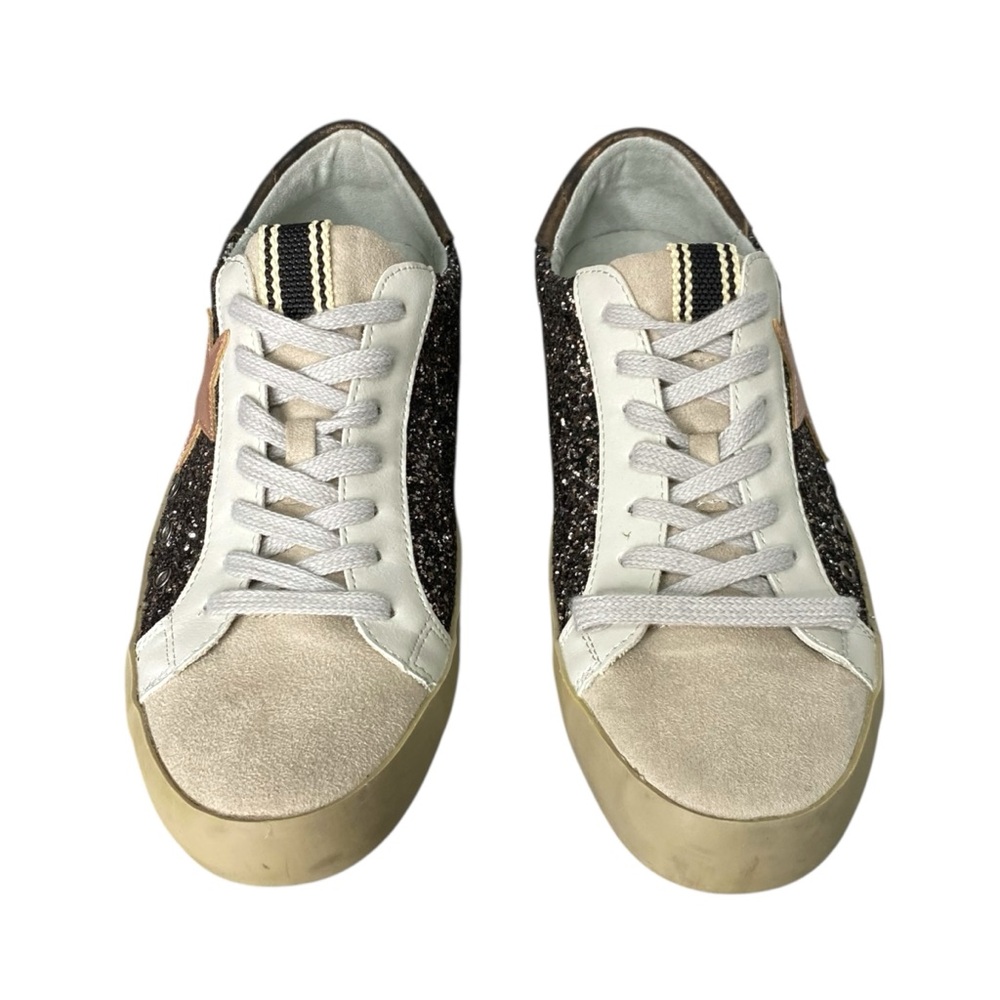 SHU SHOP PAMELA Gold Black Glitter Casual Star Sneakers Womens 8 - Picture 4 of 11
